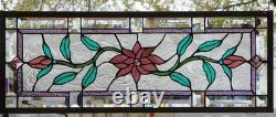 Stained Glass Transom window HANGING PANEL 32 1/2 X 13 incl hooks