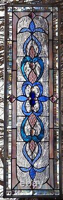 Stained Glass Transom window HANGING PANEL 32 3/4 X 11 incl hooks