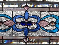 Stained Glass Transom window HANGING PANEL 32 3/4 X 11 incl hooks