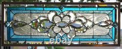 Stained Glass Transom window HANGING PANEL 33 3/4 X 13 incl hooks