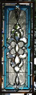 Stained Glass Transom window HANGING PANEL 33 3/4 X 13 incl hooks