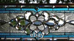 Stained Glass Transom window HANGING PANEL 33 3/4 X 13 incl hooks