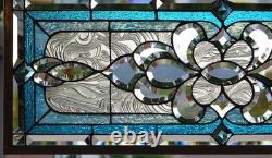 Stained Glass Transom window HANGING PANEL 33 3/4 X 13 incl hooks
