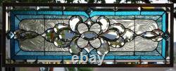 Stained Glass Transom window HANGING PANEL 33 3/4 X 13 incl hooks