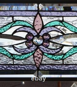 Stained Glass Transom window HANGING PANEL 33 X 10 1/2 incl hooks