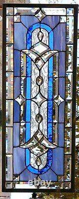 Stained Glass Transom window HANGING PANEL 34 1/2 X 14 1/2 incl hooks