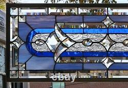 Stained Glass Transom window HANGING PANEL 34 1/2 X 14 1/2 incl hooks