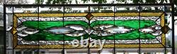 Stained Glass Transom window HANGING PANEL 34 1/4 X 11 3/4 incl hooks