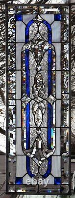 Stained Glass Transom window HANGING PANEL 34 1/4 X 12 3/4 incl hooks