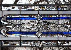 Stained Glass Transom window HANGING PANEL 34 1/4 X 12 3/4 incl hooks