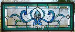 Stained Glass Transom window HANGING PANEL 34 1/4 X 14 1/2 incl hooks