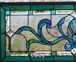 Stained Glass Transom window HANGING PANEL 34 1/4 X 14 1/2 incl hooks
