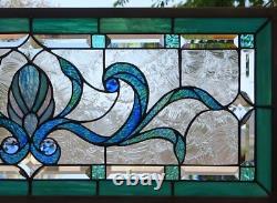Stained Glass Transom window HANGING PANEL 34 1/4 X 14 1/2 incl hooks