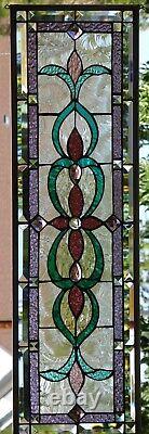 Stained Glass Transom window HANGING PANEL 34 X 11 including hooks