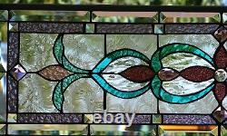 Stained Glass Transom window HANGING PANEL 34 X 11 including hooks