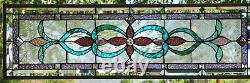 Stained Glass Transom window HANGING PANEL 34 X 11 including hooks