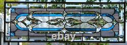 Stained Glass Transom window HANGING PANEL 34 X 12 1/2 incl hooks