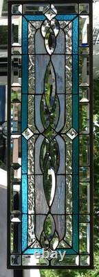 Stained Glass Transom window HANGING PANEL 34 X 12 incl hooks