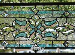 Stained Glass Transom window HANGING PANEL 35 1/4 X 14 including hooks