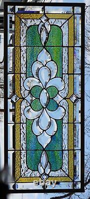 Stained Glass Transom window HANGING PANEL 35 3/4 X 16 incl hooks