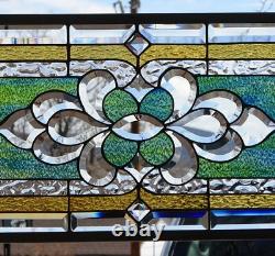 Stained Glass Transom window HANGING PANEL 35 3/4 X 16 incl hooks