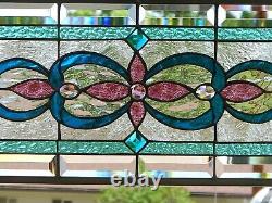 Stained Glass Transom window HANGING PANEL 35 X 12 incl hooks