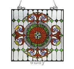 Stained Glass Victorian Design Window Panel 25 X 25 Handcrafted Bronze Finish