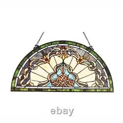 Stained Glass Victorian Semi Circle Tiffany Style Hanging Window Panel