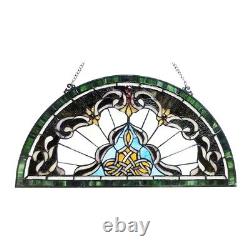 Stained Glass Victorian Semi Circle Tiffany Style Hanging Window Panel