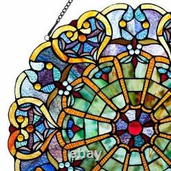 Stained Glass Victorian Window Panel Round Tiffany Style Art Glass Suncatcher