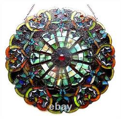 Stained Glass Victorian Window Panel Round Tiffany Style Art Glass Suncatcher