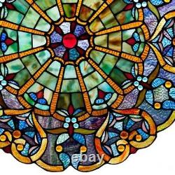 Stained Glass Victorian Window Panel Round Tiffany Style Art Glass Suncatcher
