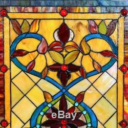 Stained Glass Vintage Victorian Design Tiffany Style Window Panel 18 W x 24 T