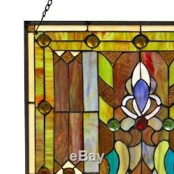 Stained Glass Vintage Victorian Fleur de Lis Design Tiffany Style Window Panel