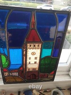Stained Glass WIndow Panel Signed By J. R. Schlappi 10.75x 8 Inch