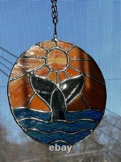 Stained Glass Whale Tail Ocean Sun Suncatcher Window Panel