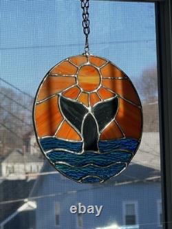 Stained Glass Whale Tail Ocean Sun Suncatcher Window Panel