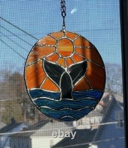 Stained Glass Whale Tail Ocean Sun Suncatcher Window Panel