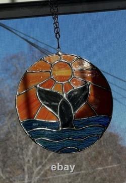 Stained Glass Whale Tail Ocean Sun Suncatcher Window Panel