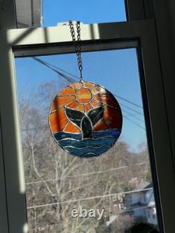 Stained Glass Whale Tail Ocean Sun Suncatcher Window Panel