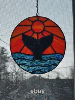 Stained Glass Whale Tail Ocean Sun Suncatcher Window Panel