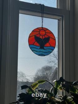 Stained Glass Whale Tail Ocean Sun Suncatcher Window Panel