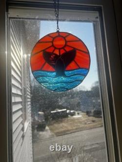 Stained Glass Whale Tail Ocean Sun Suncatcher Window Panel