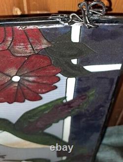 Stained Glass Window Art Panel Hummingbird & Flowers Sun Catcher 16 x 10