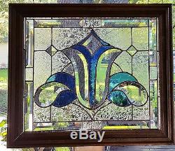 Stained Glass Window Art Panel Sun Catcher Cobalt Blue & Bevels Tiffany Style