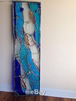 Stained Glass Window Brazilian Agates Suncatcher Ocean Panel Divider Transom