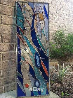 Stained Glass Window Brazilian Agates Suncatcher Ocean Panel Divider Transom
