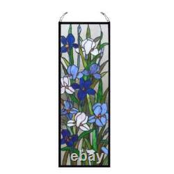 Stained Glass Window Door Panel Iris Floral Tiffany Style 12 x 32 Great Colors