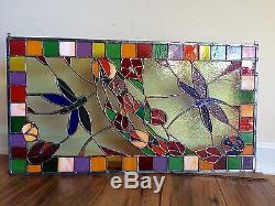 Stained Glass Window Dragonfly Transom Suncatcher Summer Panel OOAK