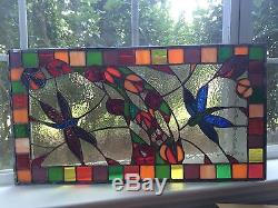 Stained Glass Window Dragonfly Transom Suncatcher Summer Panel OOAK